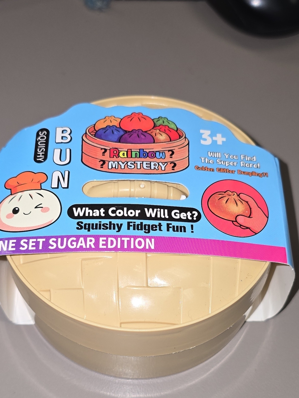 RARE Golden Glitter Dumpling Squishy Bun Sugar Edition Fidget Toy + Steamer Case